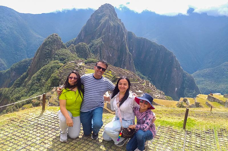 Family visiting Machu Picchu