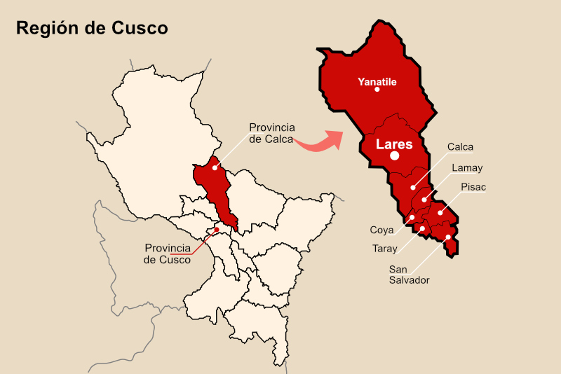 Ubicación de Lares en la Región de Cusco