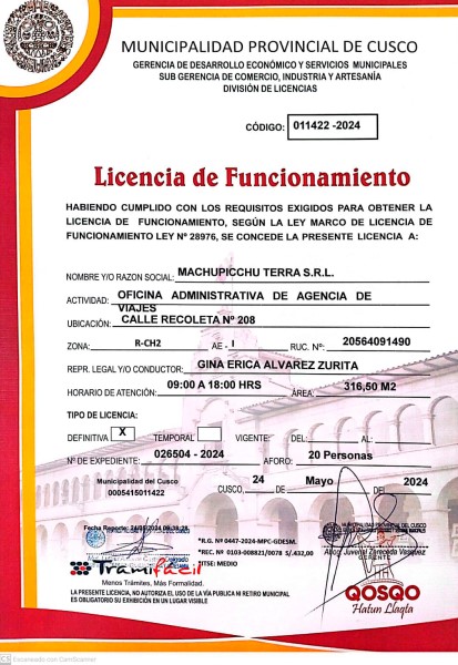 Licencia de funcionamiento Machupicchu Terra